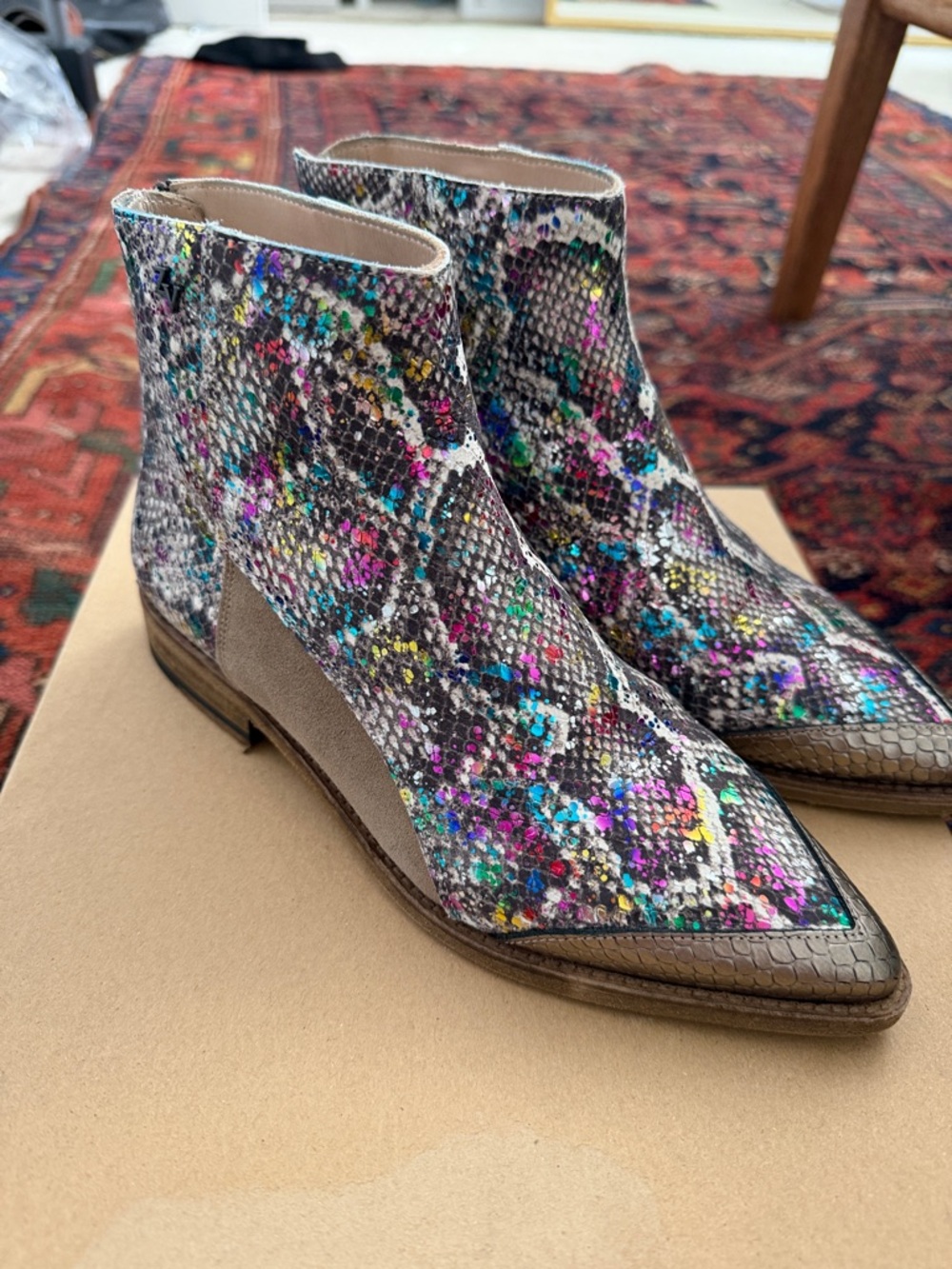 Zadig & Voltaire Multicolor Speckled Snakeskin Ankle Booties